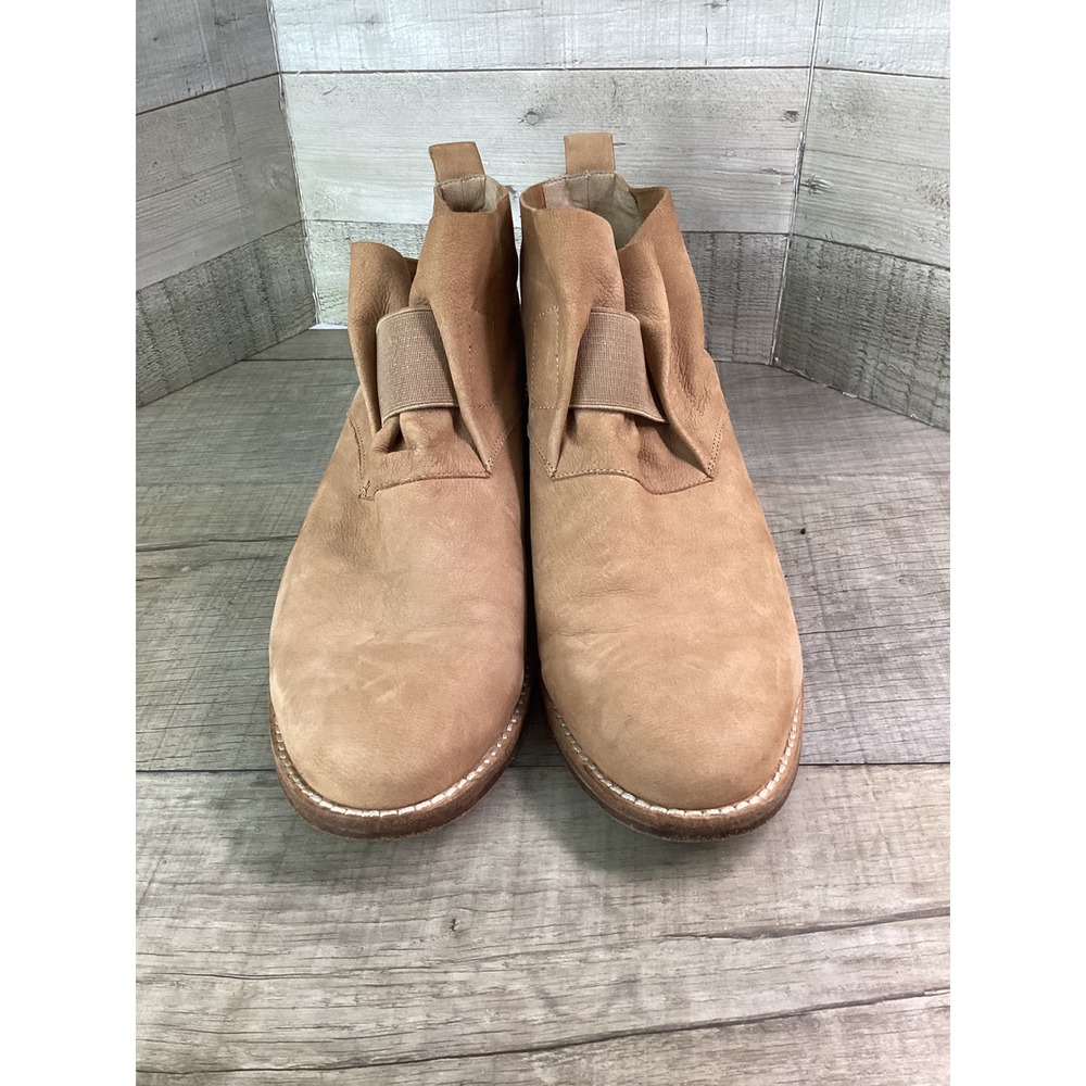 Eileen Fisher Tan Leather Ankle Boots Elastic Gore Slip On Block‎ Heel 9.5 - Picture 3 of 8